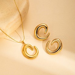 304ステンレススチールペンダントネックレス＆スタッドピアスセット  C形  ゴールドカラー  400ミリ＆31.1x28.4mm&nbsp;FS-WGCB9BC-03