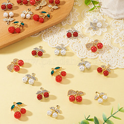 24pcs6スタイルアロイラインストーンペンダント  レジンとエナメルで  チェリー  ミックスカラー  20.5~27.5x10.5~23x9~10.5mm  穴：1.6~2.5mm  4個/スタイル&nbsp;FIND-TA0009-74