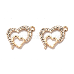 合金ラインストーンペンダント  ダブルハートチャーム  ゴールドカラー  23x18x2mm  穴：2mm&nbsp;FIND-G055-09G