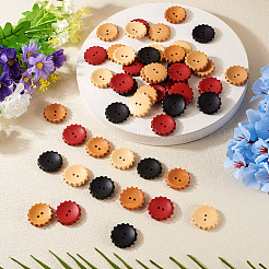 60Pcs 5 Styles Spray Painted Natural Wood Buttons&nbsp;WOOD-TA0002-91