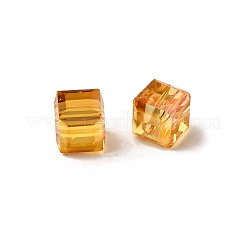 電気メッキガラスビーズ  キューブ  多面カット  半分メッキ  ゴールデンロッド  7x7x7mm  穴：1.6mm&nbsp;EGLA-G040-01A-HP01