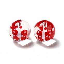 手作りランプワークビーズ  バタフライ模様でラウンド  レッド  13.5~14x14.5~15mm  穴：1.5~1.8mm&nbsp;LAMP-M011-06D