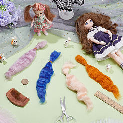 人形作り用のモヘアカーリーウィッグ  ブルー  200~240mm&nbsp;DIY-WH0750-117D