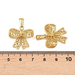 中空 304 ステンレス ペンダント  ハートチャーム付きちょう結び  ゴールドカラー  21x21.5x5.5mm  穴：6.5x2.5mm&nbsp;STAS-P438-24G