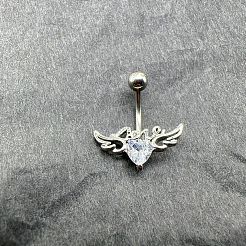 Heart with Wings Brass Crystal Rhinestone Curved Barbell Belly Rings&nbsp;FS-WG4497F-01