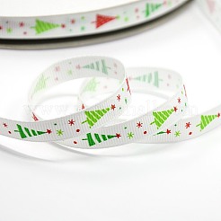 クリスマスのギフトパッケージのクリスマスプリントグログランリボン  ホワイト  3/8インチ（9mm）  約100ヤード/ロール（91.44メートル/ロール）&nbsp;SRIB-D011-9mm-02