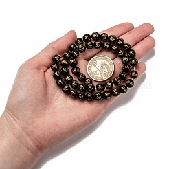 Natural Obsidian Round Carved Om Mani Padme Hum Beads Strands&nbsp;G-L275-06-8mm