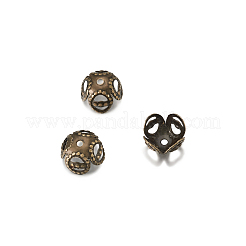 アイアン製ビーズキャップ  4花びら  ニッケルフリー  アンティークブロンズ  8x5mm&nbsp;IFIN-TA0001-09AB-NF