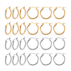 304ステンレススチールフープピアス  ミックスカラー  19~21x19~21x2mm  ピン：1x0.8mm  12のペア/箱&nbsp;STAS-PH0019-03
