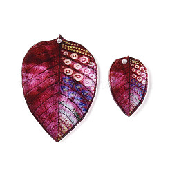 透明エポキシ樹脂リーフペンダント2個  金箔＆グリッターパウダー入り  カメリア  37x24.5x2mm  穴：1.2mm&nbsp;RESI-T057-95