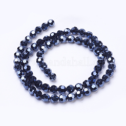 ファセット(32面)(32面)電気メッキガラスビーズ連  フルメッキ  ラウンド  ヘマタイトメッキ  6mm  穴：1.2mm  約88~91個/連  19.49インチ〜20.08インチ（49.5~51cm）&nbsp;X-EGLA-J042-6mm-F01