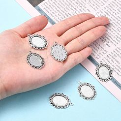 Tibetan Style Antique Silver Alloy Flat Oval Pendant Cabochon Settings&nbsp;X-TIBEP-M022-19AS