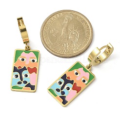 女性用304ステンレススチールエナメルフープピアス  長方形  ゴールドカラー  カラフル  38x12.5mm&nbsp;STAS-Z105-01G-01