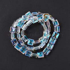 透明電気メッキガラスビーズ連売り  半分メッキ  正方形  13x13x7mm  穴：1.2mm  約50個/連  25.98''（66センチメートル）&nbsp;EGLA-E030-01K