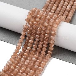 ナチュラルゴールドサンストーンビーズ連売り  多面カット  グレードAA  ロンデル  5~5.5x4mm  穴：1mm  約94個/連  15.35''（39センチメートル）&nbsp;G-B088-D18-02
