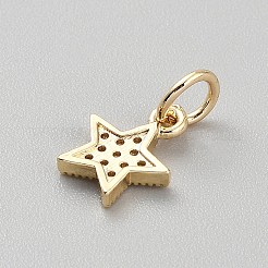 真鍮製マイクロパヴェキュービックジルコニアペンダント  丸カン付き  14KGP本金メッキ  スター  16x9.5x2mm  穴：4mm&nbsp;KK-WH0365-011G-02