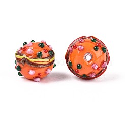 手作りのランプワークの凹凸のあるビーズ  ハンバーガー  サンゴ  13~14x14~15mm  穴：1.2~1.6mm&nbsp;LAMP-T022-05B