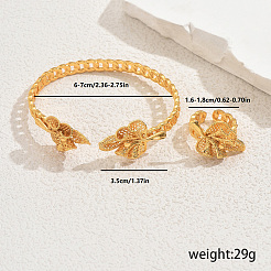 Luxurious Middle Eastern Style Brass Leaf Design Cuff Ring & Bangle Set for Women&nbsp;QG0212