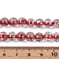 クラックル透明ガラスビーズ連売り  ラウンド  金箔  クリムゾン  8~8.5mm  穴：0.8~0.9mm  約103~105個/連  30.51インチ（77.5~78.5cm）&nbsp;X1-GLAA-N030-8mm-01H