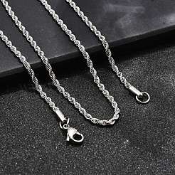 変色しにくい304ステンレススチールロープチェーンネックレス  カニカン付き  ステンレス鋼色  19.9インチ（50.5cm）&nbsp;STAS-S029-01