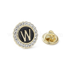 レターエナメルピン  バックパック服用合金ブローチ  クリアキュービックジルコニア  文字W  17.8x17mm&nbsp;JEWB-S042-03W-G