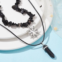 2 個 2 スタイル天然黒曜石弾丸 & 合金太陽ペンダントネックレスセット  チップビーズチェーン付き  12.80~17.72インチ（32.5~45cm）  1個/スタイル&nbsp;NJEW-JN04514-02