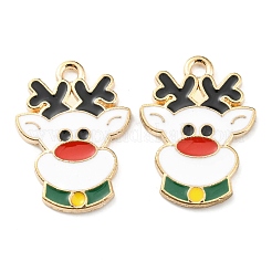 クリスマステーマ合金エナメルペンダント  カドミウムフリー＆鉛フリー  ライトゴールド  鹿のチャーム  ホワイト  20.5x15x1.5mm  穴：1.8mm&nbsp;ENAM-E010-02KCG