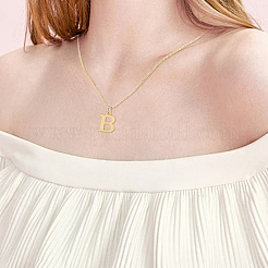 304ステンレススチールレターペンダントネックレス1個  女性用真鍮製ベネチアンチェーンネックレス  鉛フリー＆ニッケルフリー＆カドミウムフリー  ゴールドカラー  文字B  17.91インチ（45.5cm）〜18.31インチ（46.5cm）  文字：1mm&nbsp;NJEW-LP0001-38B-G