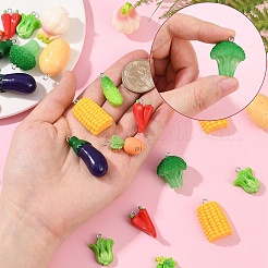 30本10スタイルレジンペンダント  人工野菜  プラチナアイアンペグベイル付き  ミックスベジタブル  ミックスカラー  30x12x8.5mm  穴：2mm&nbsp;RESI-YW0004-20