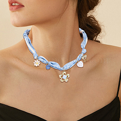 Flower Alloy Enamel & Resin & Glass & Plastic Pearl & Rhinestone Tassel Scarf Choker Necklaces&nbsp;NJEW-SP0001-16C