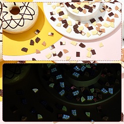 120個 6スタイル 蓄光樹脂模造チョコレートデコデンカボション  混合図形  暗闇で光る  ミックスカラー  8.5~11.5x7.5~11.5x2.5~3mm  20個/スタイル&nbsp;RESI-YW0004-72