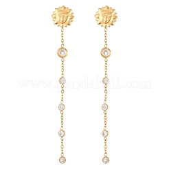 304ステンレススチール製クリアキュービックジルコニアタッセルスタッドピアス  太陽  18KGP本金メッキ  87.5x13mm&nbsp;EJEW-K328-01G