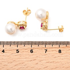 Round Brass Micro Pave Cubic Zirconia Stud Earrings&nbsp;EJEW-A135-20G