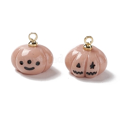 ハロウィーンの不透明な樹脂のチャーム  ライトゴールドトーンのメタルループ付き  カボチャ  ロージーブラウン  11x12mm  穴：1.6mm&nbsp;LS-RESI-E018-01D