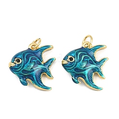 真鍮製エナメルペンダント  魚のチャーム  ラックめっき  長持ちメッキ  鉛フリー＆カドミウムフリー  18KGP本金メッキ  ブルー  16x16x5.5mm  穴：3.5mm&nbsp;KK-CBA3297-05B-G03