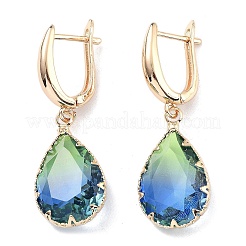 ライトゴールド真鍮フープピアス  ガラスのティアドロップドロップイヤリング  ミックスカラー  40x13.5mm&nbsp;EJEW-Q800-55KCG