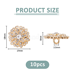 10個セット 1穴 合金製 ラインストーン シャンクボタン  フラットラウンド  ライトゴールド  18x17x8mm  穴：2.5mm&nbsp;BUTT-FH0001-025