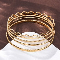 5Pcs 304 Stainless Steel Bangle Set for Women&nbsp;BJEW-S162-01C-G