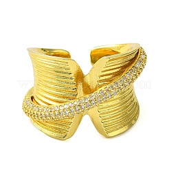 Brass Micro Pave Cubic Zirconia Open Cuff Ring&nbsp;RJEW-K256-14G