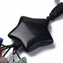 Natural & Synthetic Mixed Gemstone Star with Mixed Gemstone Chips Beaded Tassel Keychains&nbsp;KEYC-P012-01P