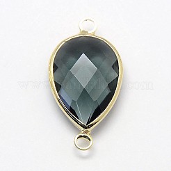 ゴールデントーン真鍮ガラスティアドロップリンクコネクター  スレートグレイ  21x11x5mm  穴：2mm&nbsp;GLAA-J010A-02G