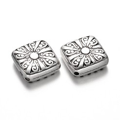 彫刻された菱形ccbプラスチックビーズ  アンティークシルバー  20x21x6mm  穴：2mm&nbsp;CCB-N002-05