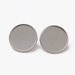 変色しない304ステンレススチールのブローチカボションセッティング  フラットラウンド  ステンレス鋼色  トレイ：25mm  26.5x7mm  ピン：0.6mm&nbsp;LS-STAS-L253-010A-P