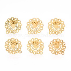 304ステンレススチールスタッドピアス金具  カン付き  花  ゴールドカラー  16x14mm  穴：1mm  ピン：0.7mm&nbsp;STAS-S079-34A