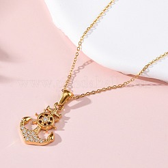 304ステンレススチールクリスタルラインストーンアンカーペンダントネックレス  ゴールドカラー  17.72インチ（45cm）&nbsp;LS-NJEW-Z057-01B-G