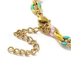 304 Stainless Steel Enamel Colorful Oval Cross Chain Bracelets for Women&nbsp;BJEW-B079-02G