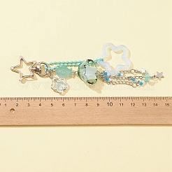 アクリル＆ガラスペンダントキーホルダー  合金と鉄のパーツと  車のキーバッグの装飾用  花と星とクラゲ  プラチナ  13.7cm&nbsp;KEYC-FZ00001