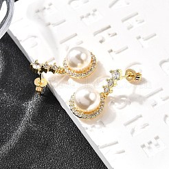 Round Brass Micro Pave Clear Cubic Zirconia Dangle Stud Earrings&nbsp;EJEW-C154-02G