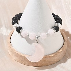 天然マダガスカルローズクォーツ＆溶岩石＆シェルパールチャームブレスレット  女性用ラウンド ビーズ ストレッチ ブレスレット  非磁性合成ヘマタイト  混合図形  内径：1.97インチ（5cm）&nbsp;BJEW-JB13707