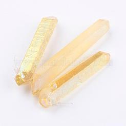 電気メッキされた天然の水晶が目盛り付きビーズ連売り  ナゲット  トップ掘削  21~43x5~13mm  穴：1mm  3個/セット&nbsp;G-P315-A
